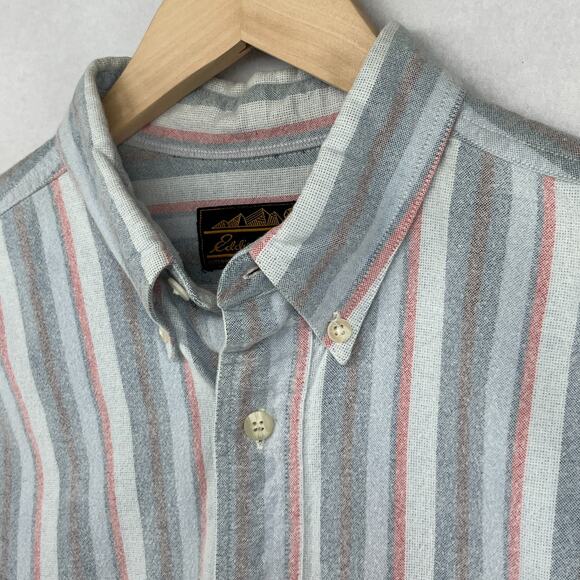 EDDIE BAUER Shirt Mens L Brushed Oxford Striped Button Up Cotton Blue HK VTG - Picture 1 of 14